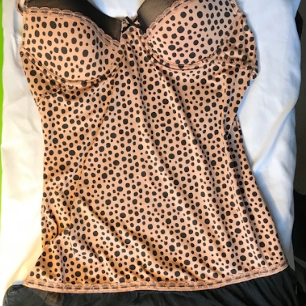 Tan/BLK Polka Dotted Chemise, L.  *P1082